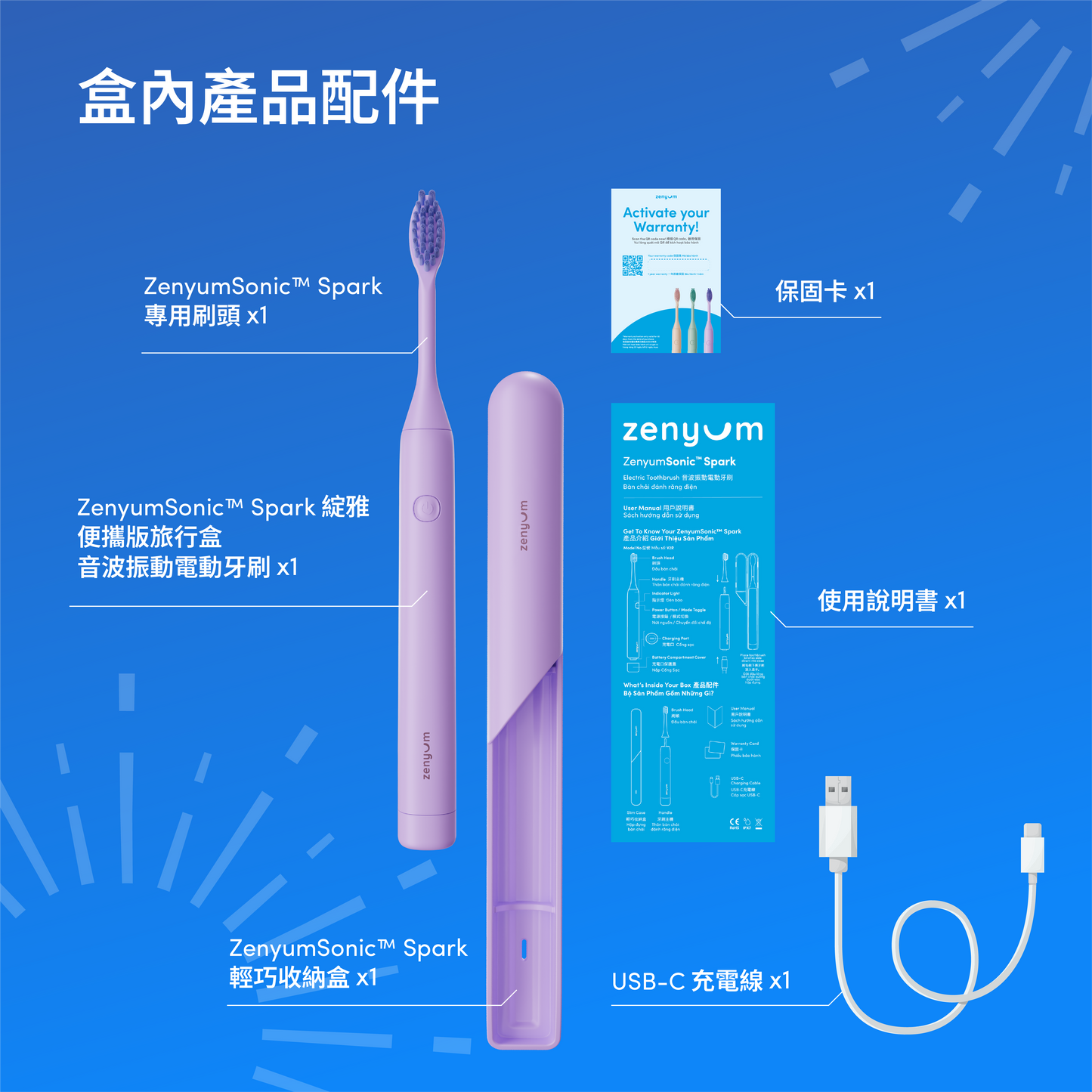 ZenyumSonic™ Spark 綻雅 便攜版旅行盒音波振動電動牙刷 + 替換刷頭組(2入)